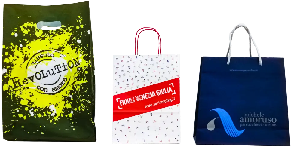 Shopping bag prodotti in plastica e carta, vari modelli personalizzati - PG Plast