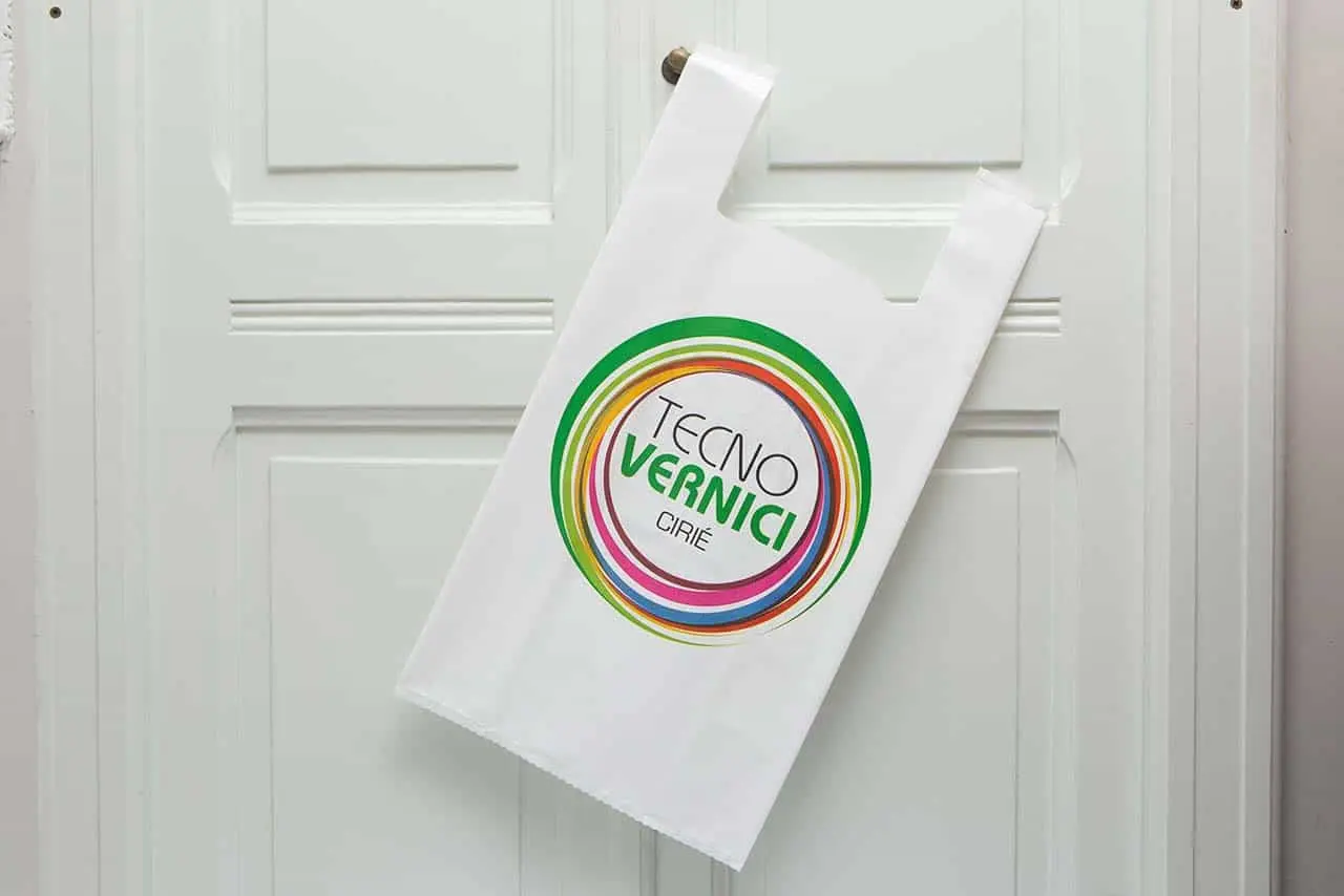 Shopping bag plastica, modello Corallo, personalizzata "Tecno vernici Ciriè" - PG Plast